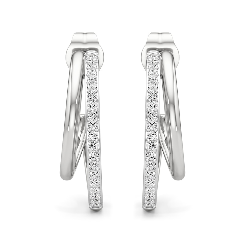 Main Image 2 of 1/4 CT. T.W. Lab-Grown Diamond Split Open Hoop Earrings in Sterling Silver