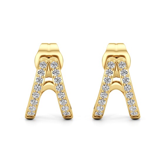 1/5 CT. T.w. Lab-Grown Diamond Split "V" Cuff Hoop Earrings in Sterling Silver with 24K Gold Plate
