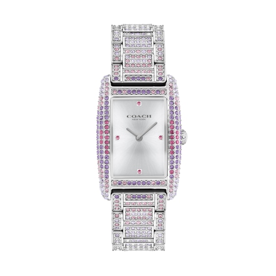 Ladiesâ Coach Reese Pink and Purple OmbrÃ© Crystal Watch with Rectangular Silver-Tone Dial (Model: 14504413)