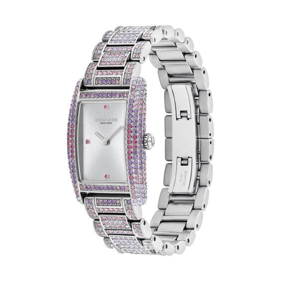 Ladiesâ Coach Reese Pink and Purple OmbrÃ© Crystal Watch with Rectangular Silver-Tone Dial (Model: 14504413)