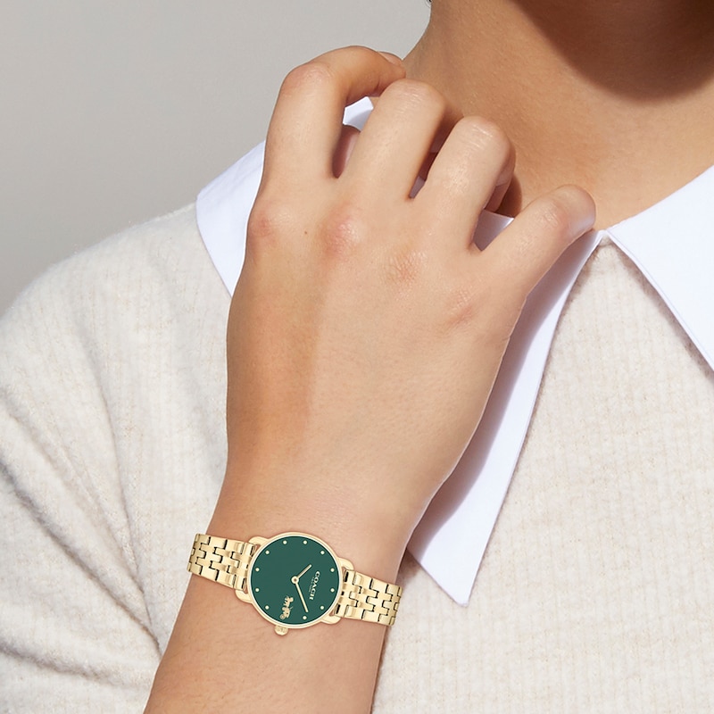 Main Image 4 of Ladies’ Coach Elliot Gold-Tone IP Watch with Green Dial (Model: 14504443)