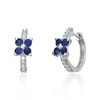 Thumbnail Image 1 of Blue Sapphire and 1/8 CT. T.W. Diamond Flower Huggie Hoop Earrings in 10K White Gold