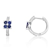 Thumbnail Image 2 of Blue Sapphire and 1/8 CT. T.W. Diamond Flower Huggie Hoop Earrings in 10K White Gold
