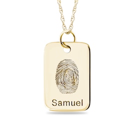 Engravable Fingerprint Rectangle Pendant in 10K White, Yellow or Rose Gold (1 Fingerprint and 3 Lines)
