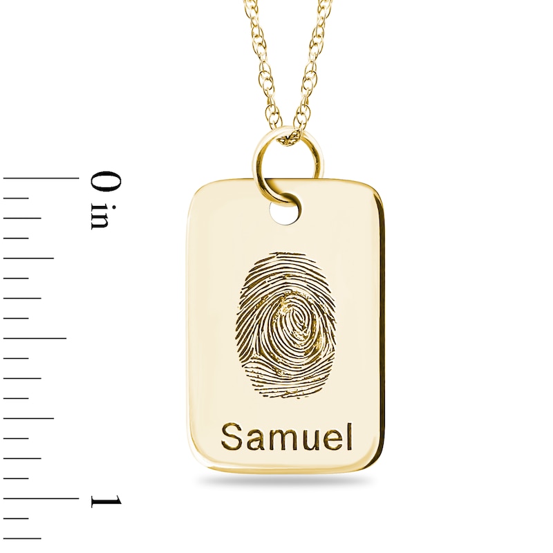 Main Image 3 of Engravable Fingerprint Rectangle Pendant in 10K White, Yellow or Rose Gold (1 Fingerprint and 3 Lines)