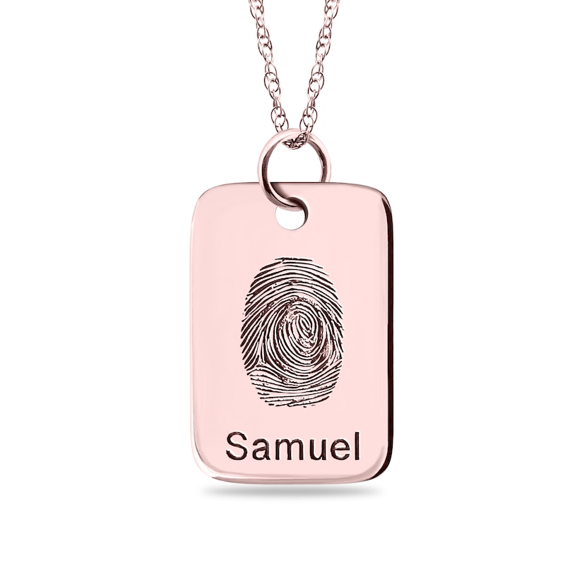 Main Image 4 of Engravable Fingerprint Rectangle Pendant in 10K White, Yellow or Rose Gold (1 Fingerprint and 3 Lines)