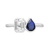 Thumbnail Image 2 of Pear and Octagon-Shaped Blue and White Lab-Created Sapphire Toi et Moi Ring in Sterling Silver