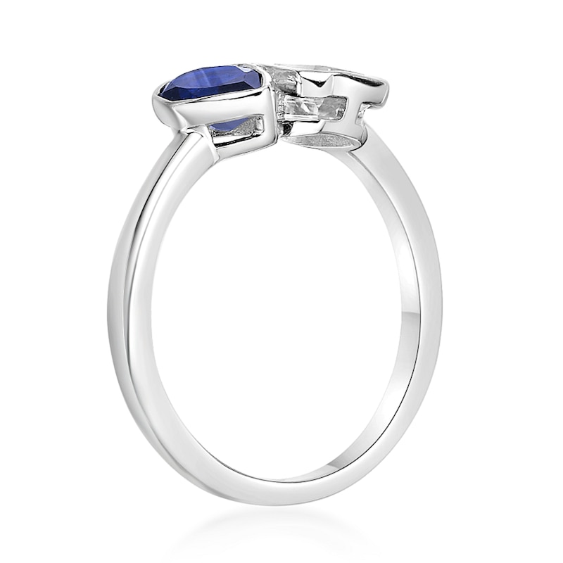 Main Image 3 of Pear and Octagon-Shaped Blue and White Lab-Created Sapphire Toi et Moi Ring in Sterling Silver