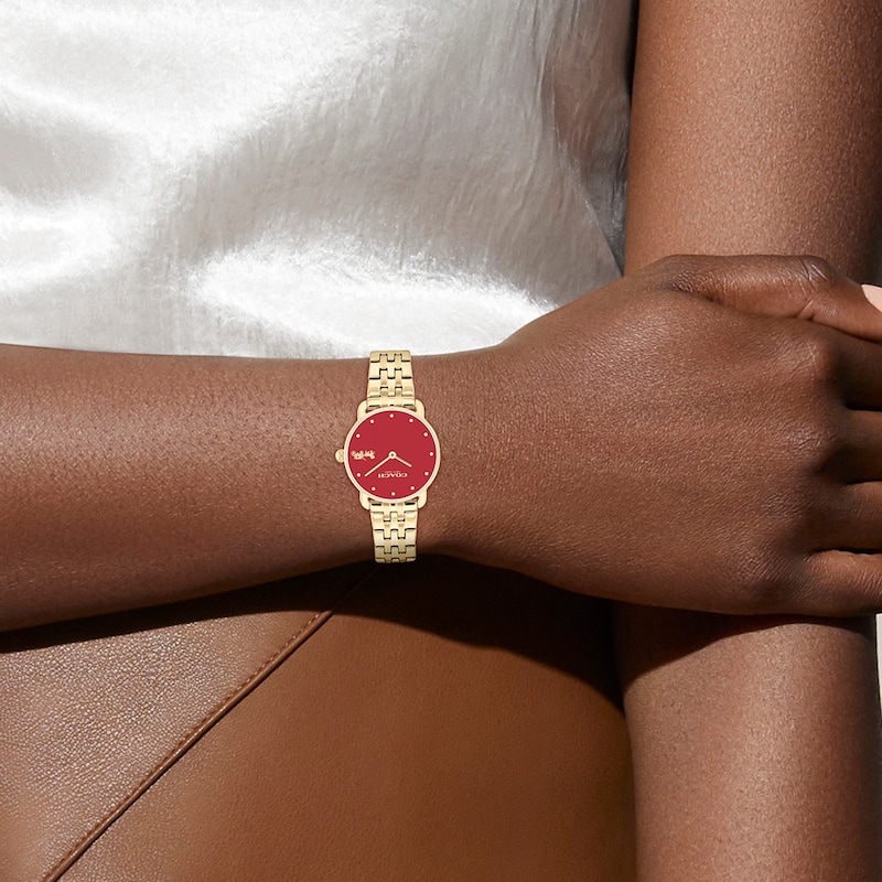 Main Image 4 of Ladies’ Coach Elliot Gold-Tone IP Watch with Red Dial (Model: 14504445)