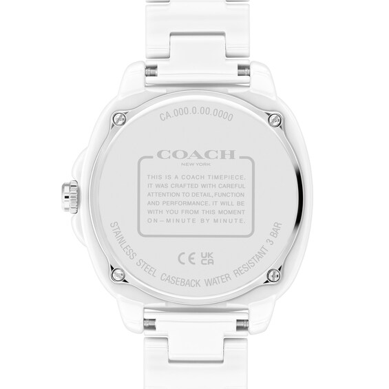 Ladies’ Coach Kitt Crystal Accent White Ceramic Watch with White Dial (Model: 14504407)