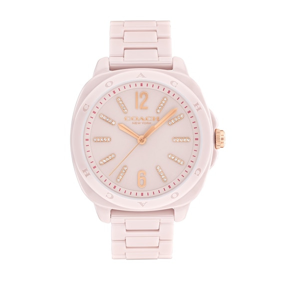 Ladiesâ Coach Kitt Crystal Accent Pink Ceramic Watch with Blush Dial (Model: 14504408)
