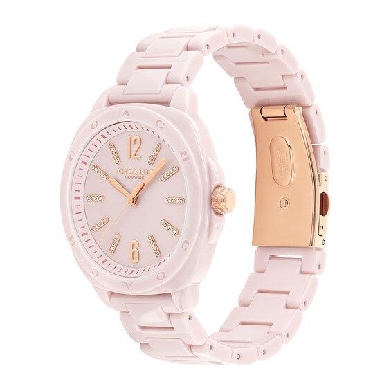 Ladiesâ Coach Kitt Crystal Accent Pink Ceramic Watch with Blush Dial (Model: 14504408)