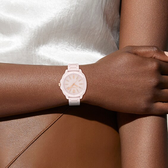 Ladiesâ Coach Kitt Crystal Accent Pink Ceramic Watch with Blush Dial (Model: 14504408)