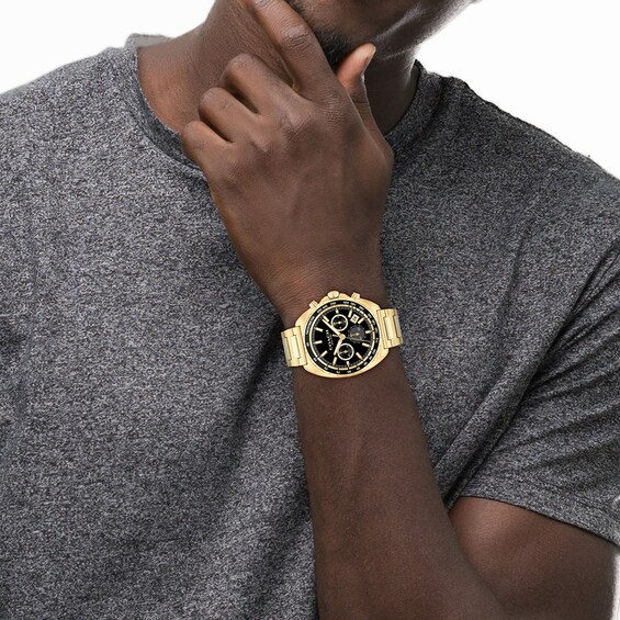 Menâs Coach Charter Gold-Tone IP Chronograph Watch with Black Dial (Model: 14602703)