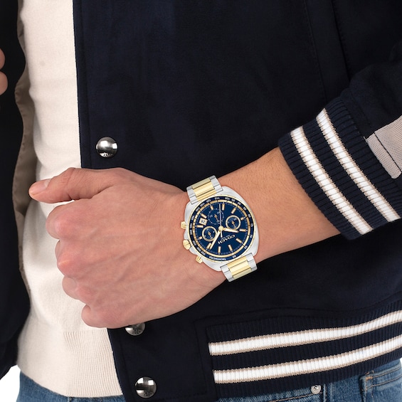 Menâs Coach Charter Two-Tone IP Chronograph Watch with Navy Blue Dial (Model: 14602704)