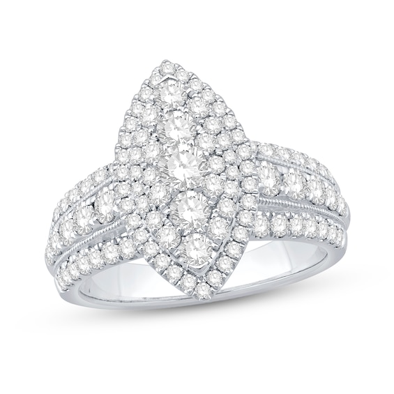1-1/2 CT. T.w. Multi-Diamond Double Marquise Frame Triple Row Shank Engagement Ring in 14K White Gold