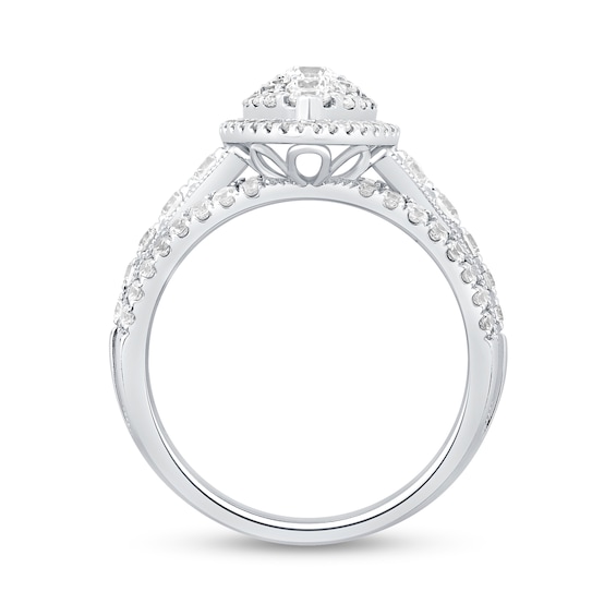 1-1/2 CT. T.w. Multi-Diamond Double Marquise Frame Triple Row Shank Engagement Ring in 14K White Gold