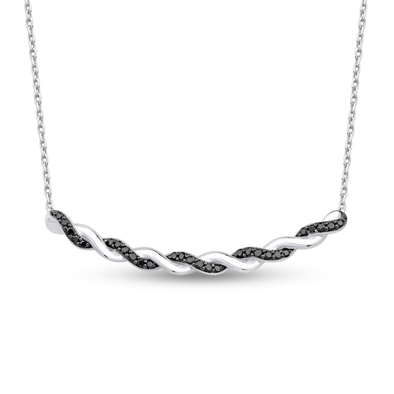 1/6 CT. T.w. Black Diamond Twist Curved Bar Necklace in Sterling Silver