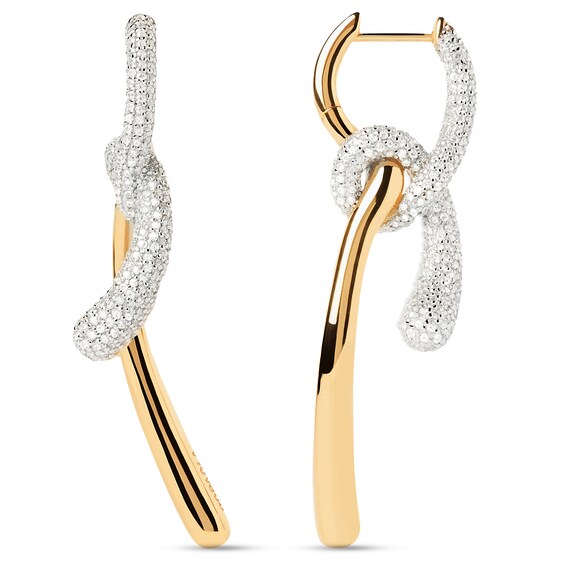 PDPAOLA™ at Zales Cubic Zirconia Twist Drop Hoop Earrings in Sterling Silver with 18K Gold Plate