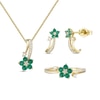 Thumbnail Image 1 of Lab-Created Emerald and White Lab-Created Sapphire Flower Vine Three Piece Set in Sterling Silver with 14K Gold Plate