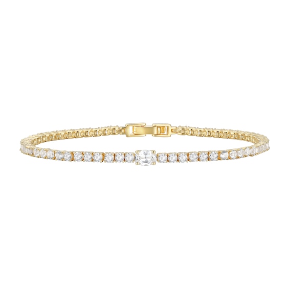 Oval and Round White Lab-Created Sapphire Tennis Bracelet in Sterling Silver with 14K Gold Plate