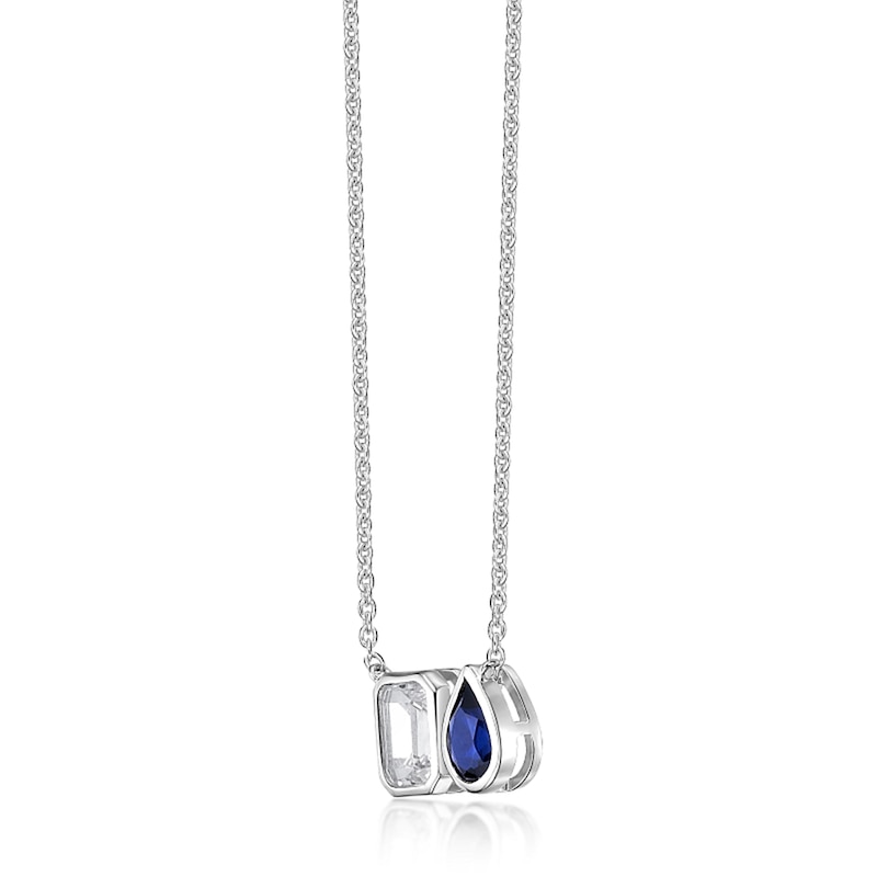 Main Image 2 of Pear and Octagon-Shaped Blue and White Lab-Created Sapphire Toi et Moi Necklace in Sterling Silver