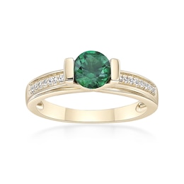 6.0mm Lab-Created Emerald and White Lab-Created Sapphire Ring in Sterling Silver with 18K Gold Plate