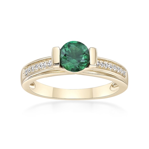 6.0mm Lab-Created Emerald and White Lab-Created Sapphire Ring in Sterling Silver with 18K Gold Plate