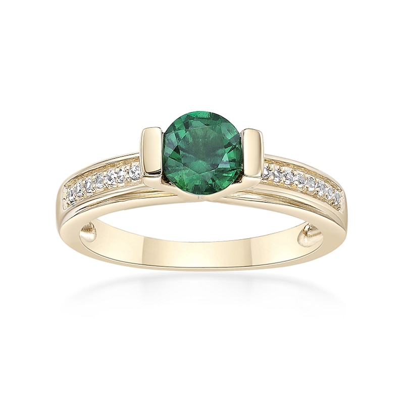 Main Image 1 of 6.0mm Lab-Created Emerald and White Lab-Created Sapphire Ring in Sterling Silver with 18K Gold Plate