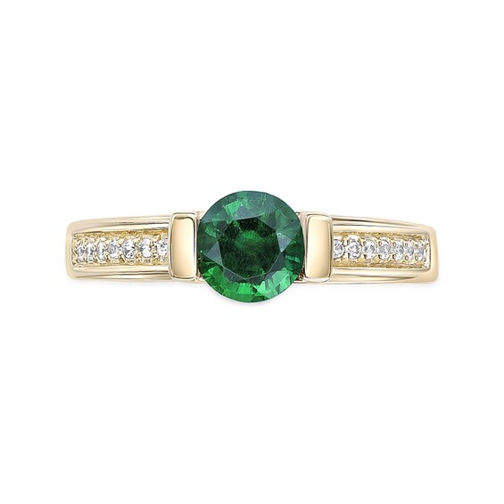 6.0mm Lab-Created Emerald and White Sapphire Ring Sterling Silver with 18K Gold Plate
