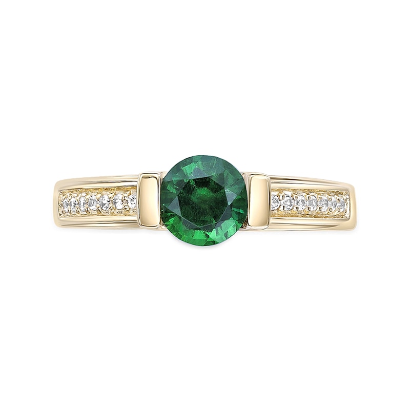Main Image 2 of 6.0mm Lab-Created Emerald and White Lab-Created Sapphire Ring in Sterling Silver with 18K Gold Plate