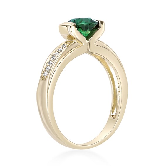 6.0mm Lab-Created Emerald and White Sapphire Ring Sterling Silver with 18K Gold Plate