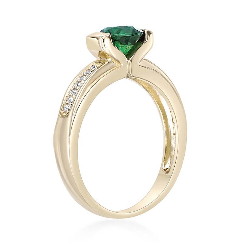 Main Image 3 of 6.0mm Lab-Created Emerald and White Lab-Created Sapphire Ring in Sterling Silver with 18K Gold Plate