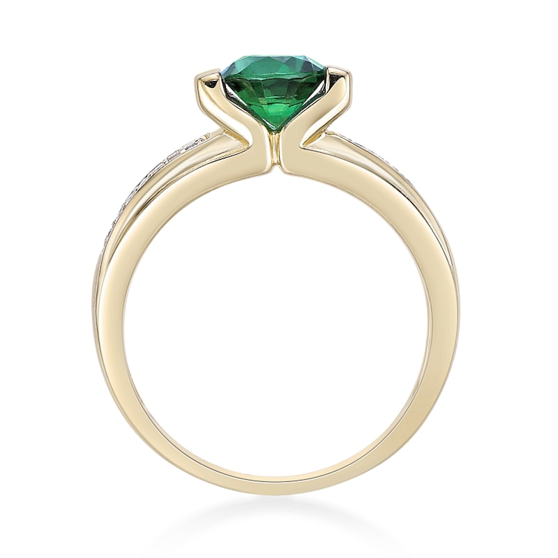 Main Image 4 of 6.0mm Lab-Created Emerald and White Lab-Created Sapphire Ring in Sterling Silver with 18K Gold Plate