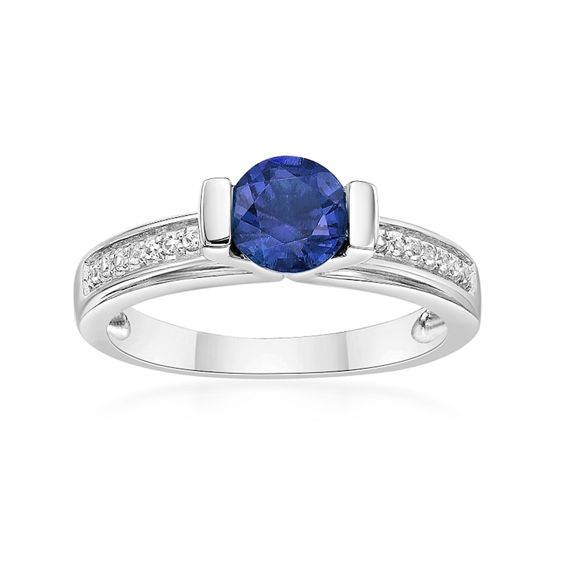 Main Image 1 of 6.0mm Blue and White Lab-Created Sapphire Ring in Sterling Silver