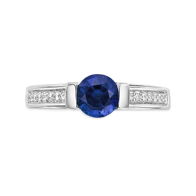 Main Image 2 of 6.0mm Blue and White Lab-Created Sapphire Ring in Sterling Silver