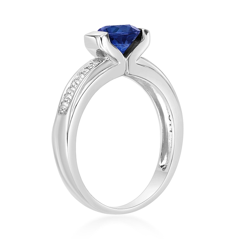 Main Image 3 of 6.0mm Blue and White Lab-Created Sapphire Ring in Sterling Silver