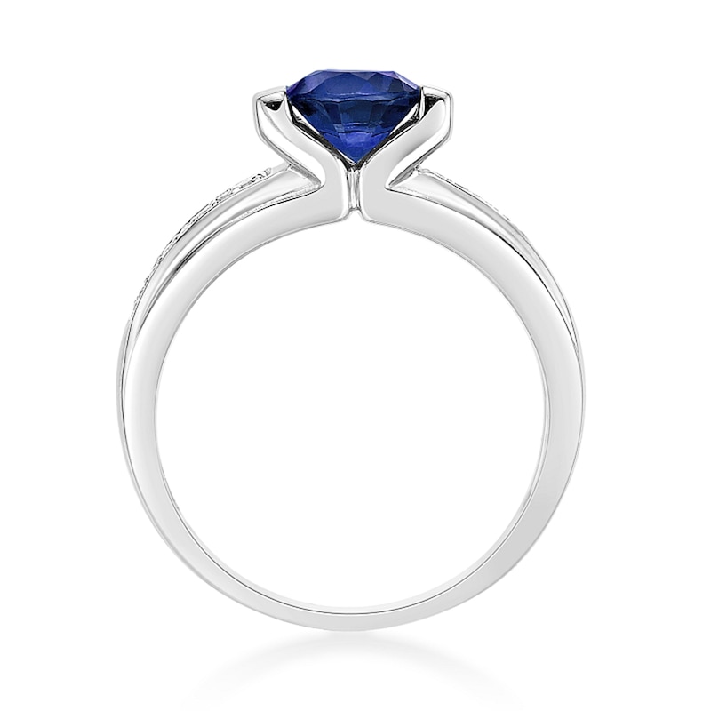 Main Image 4 of 6.0mm Blue and White Lab-Created Sapphire Ring in Sterling Silver