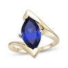 Thumbnail Image 1 of Marquise-Cut Blue Lab-Created Sapphire Solitaire Bypass Shank Ring in Sterling Silver with 18K Gold Plate