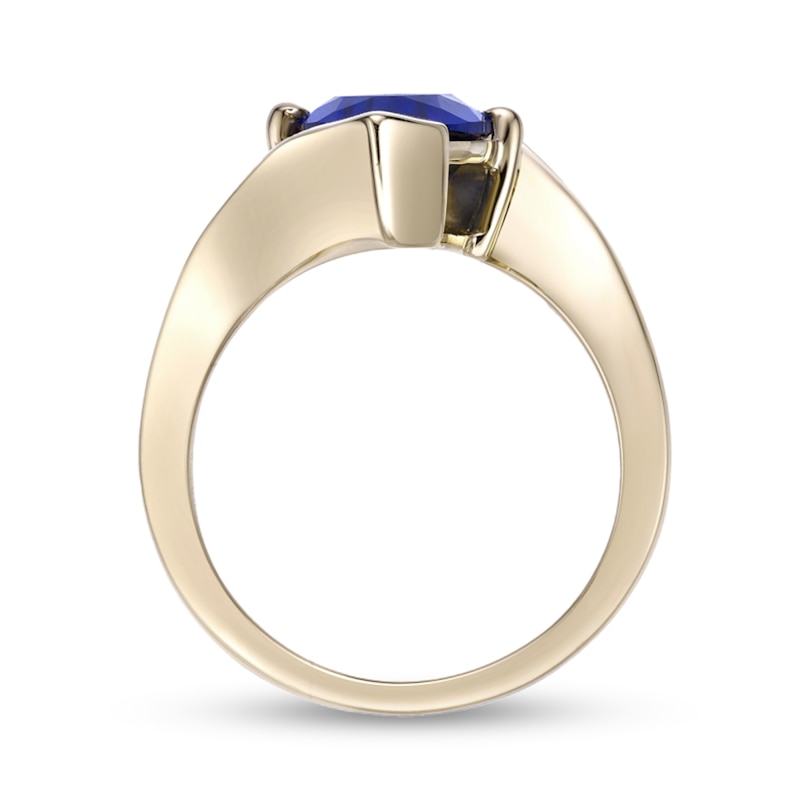Main Image 4 of Marquise-Cut Blue Lab-Created Sapphire Solitaire Bypass Shank Ring in Sterling Silver with 18K Gold Plate