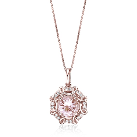 7.0mm Morganite and 1/10 CT. T.w. Diamond Octagonal Scroll Frame Pendant in 10K Rose Gold