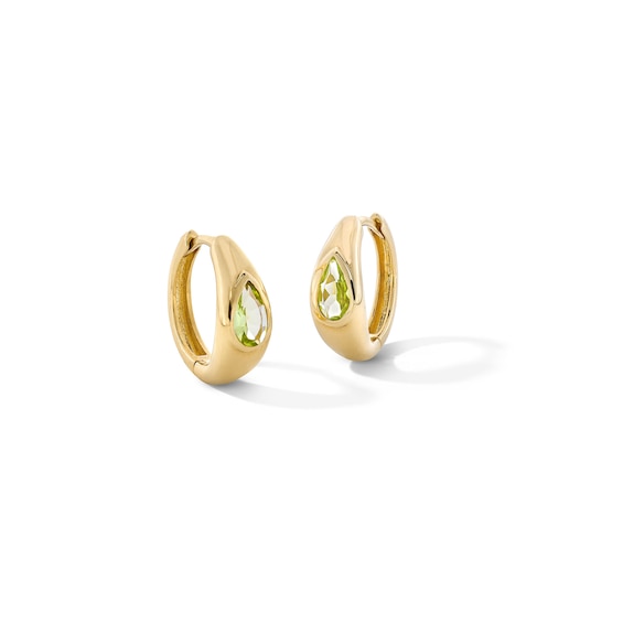 Pear-Shaped Peridot Hoop Earrings in 10K Gold