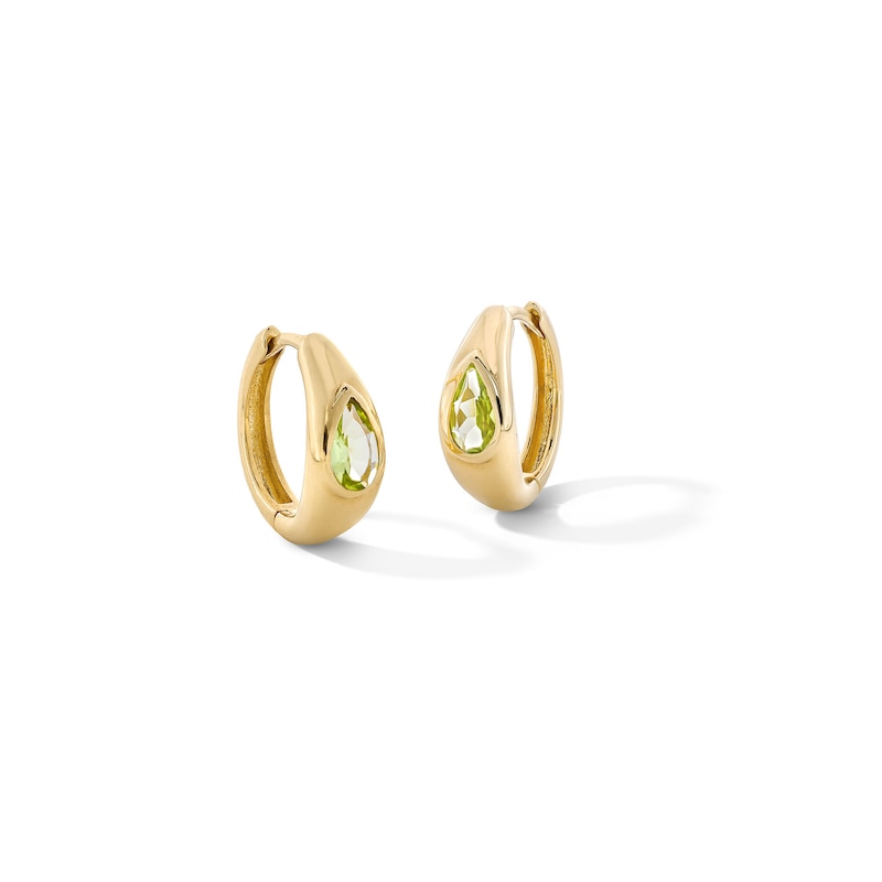Main Image 1 of Pear-Shaped Peridot Hoop Earrings in 10K Gold