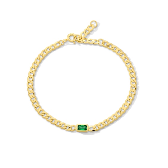 Emerald-Cut Emerald Solitaire Curb Chain Bracelet in Sterling Silver with 18K Gold Plate