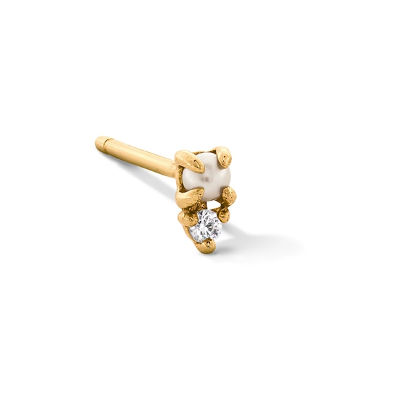 Freshwater Cultured Pearl and Lab-Grown Diamond Accent Single Cartilage Stud Earring in 14K Gold