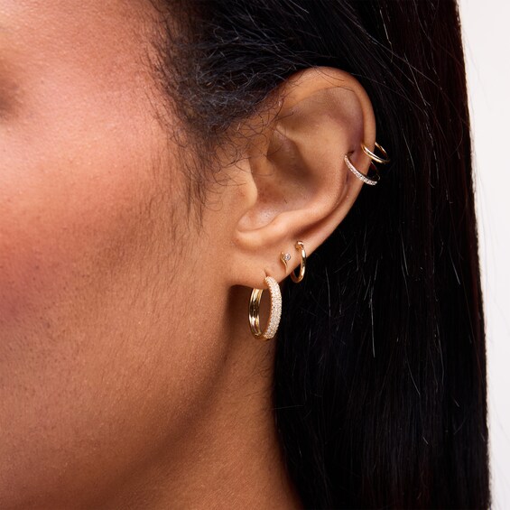 1/2 CT. T.w. Lab-Grown Diamond Triple Row Hoop Earrings in 10K Gold