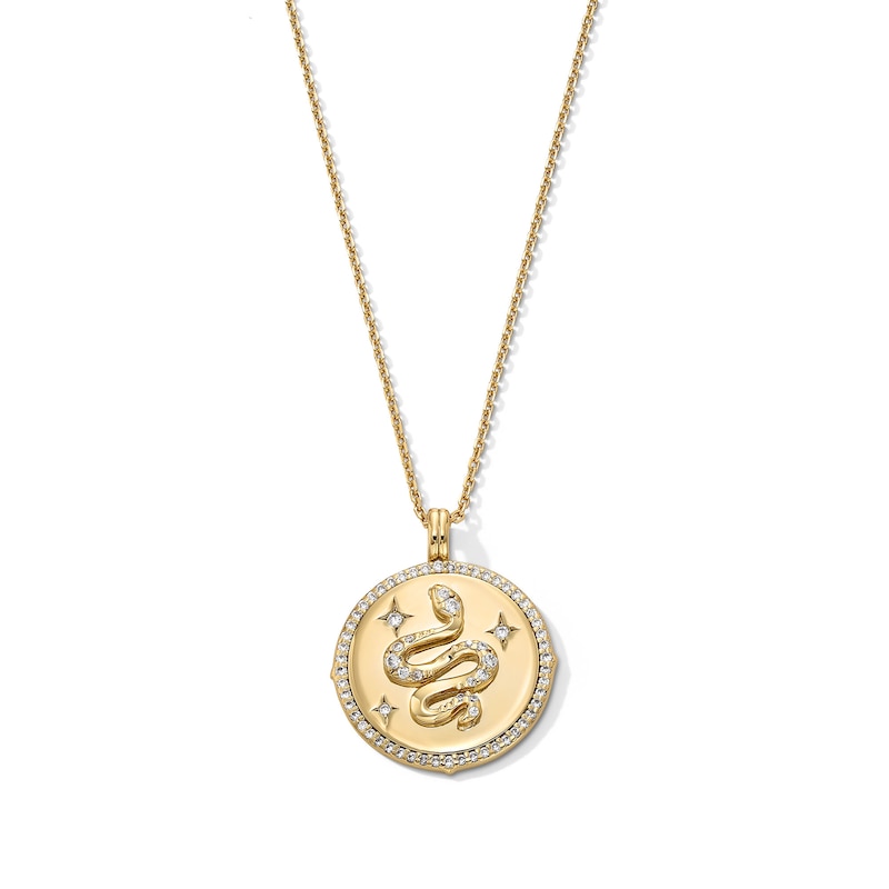 Main Image 1 of 1/4 CT. T.W. Lab-Created Diamond Snake Medallion Pendant in Sterling Silver with 18K Gold Plate