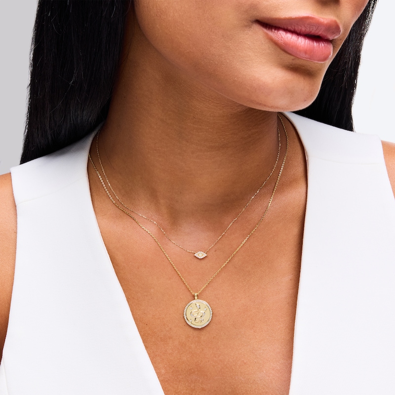 Main Image 2 of 1/4 CT. T.W. Lab-Created Diamond Snake Medallion Pendant in Sterling Silver with 18K Gold Plate