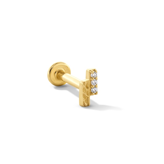 Lab-Grown Diamond Accent Double Bar Single Cartilage Stud Earring in 14K Gold