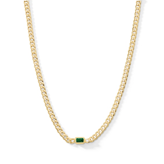 Emerald-Cut Emerald Solitaire Curb Chain Necklace in Sterling Silver with 18K Gold Plate